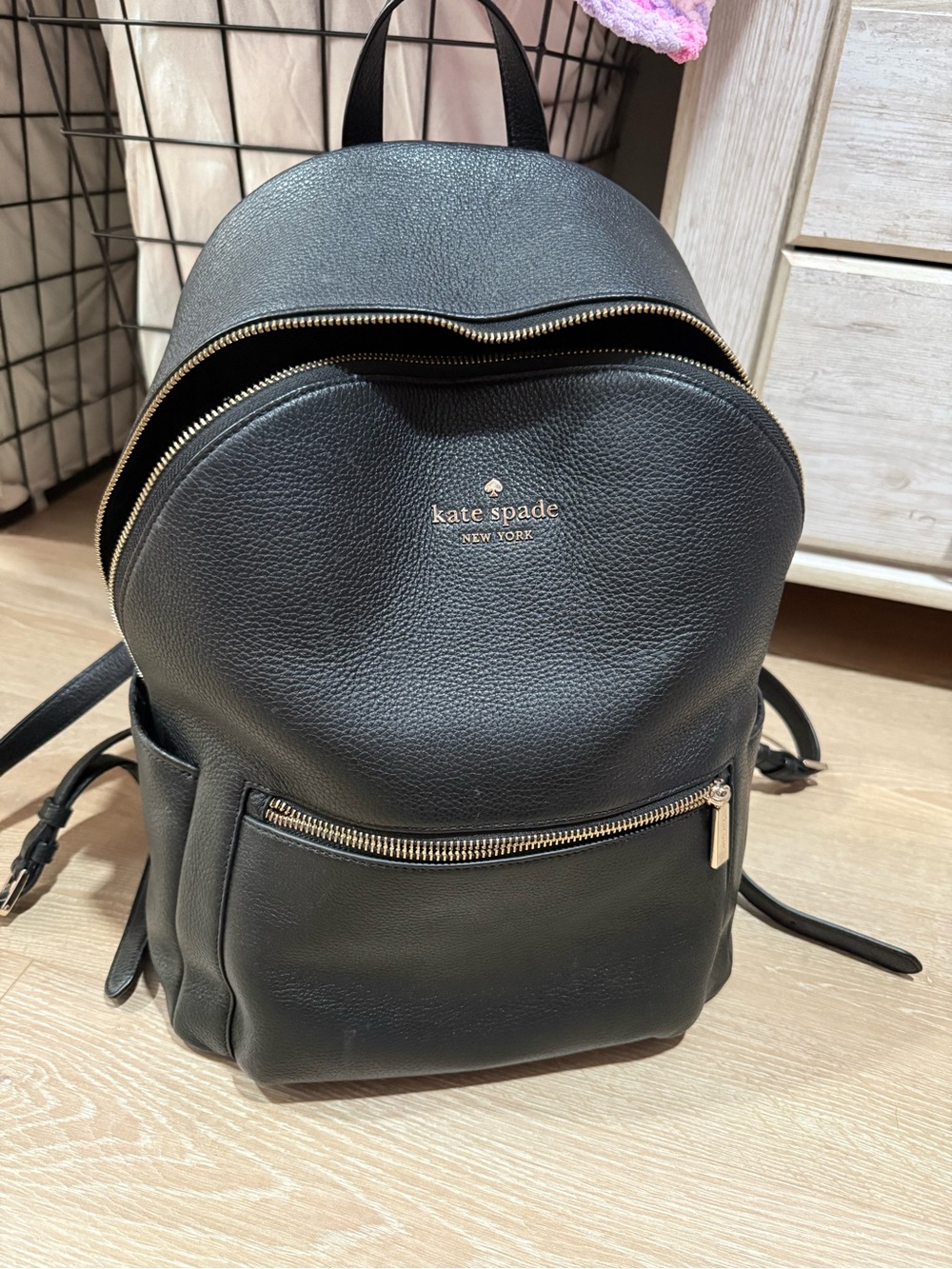 kate spade Black Pebbled Leather Backpack with Gold Hardware